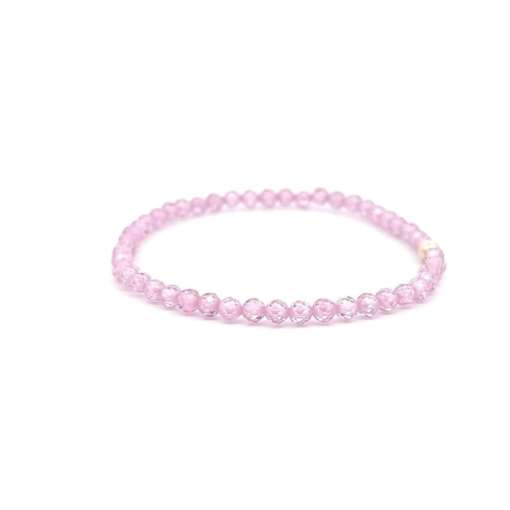 Cubic Zirconia Micro Faceted Gemstone Stretch Bracelet 14K Gold Accent Bead - Picture 5 of 8